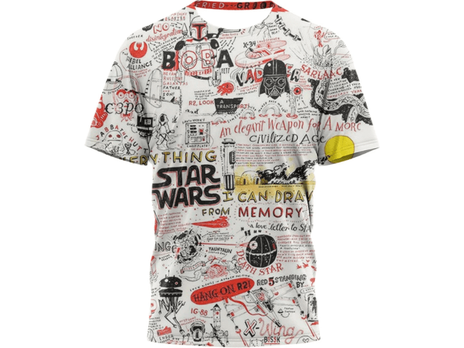 White Star Wars t-shirt with red and black graphic print.